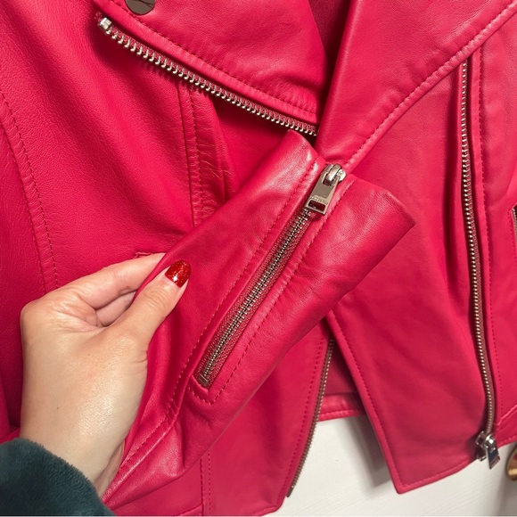 LaMarque Donna Hot Pink Iconic Leather Biker Jacket Women’s Size Small - Picture 8 of 11